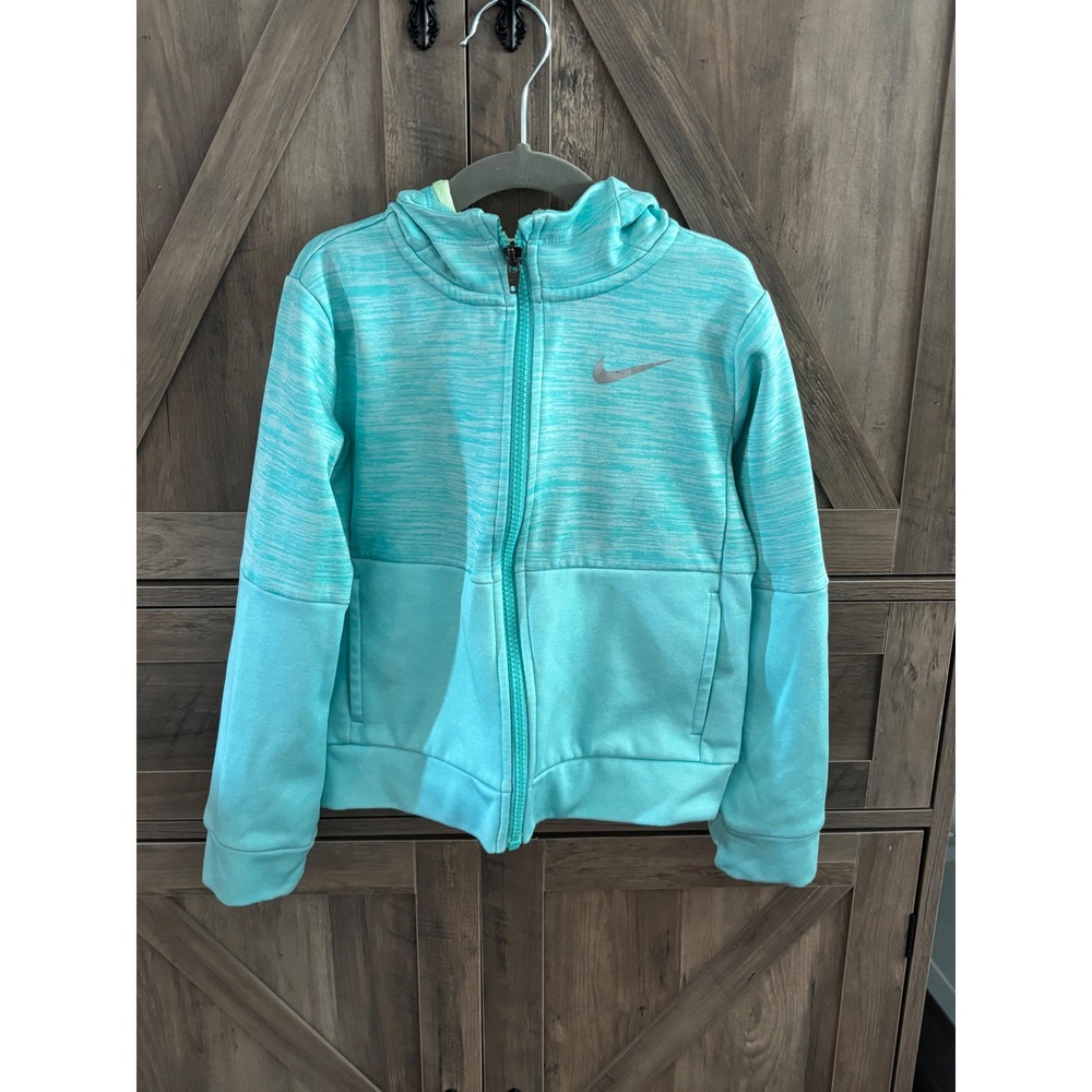 Nike Girls Dri-FIT Full Zip Hoodie Space Dye Turquoise Blue Sweatshirt Size 6 M